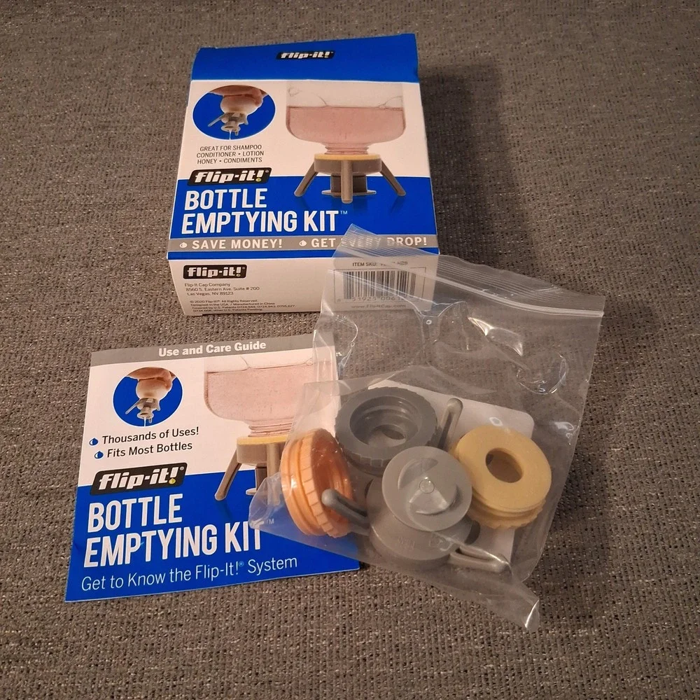Flip-It Bottle Emptying Kit Reusable Dishwasher Safe Stand Adapters New